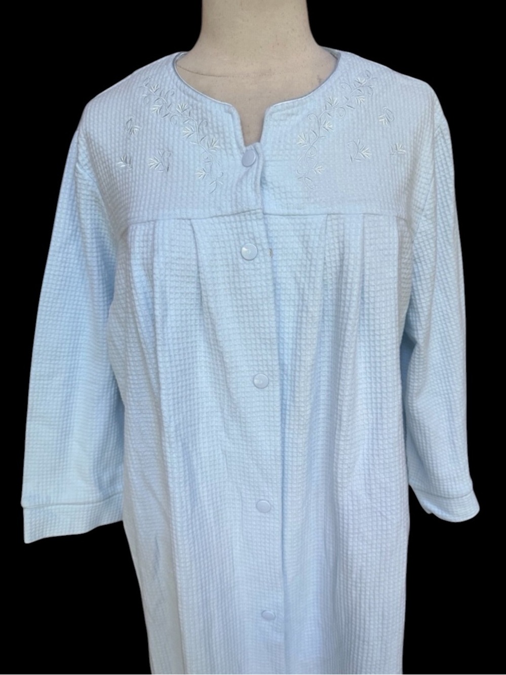 NWOT Miss Elaine Baby Blue Brushed Waffle Knit Snap Robe - Picture 2 of 7